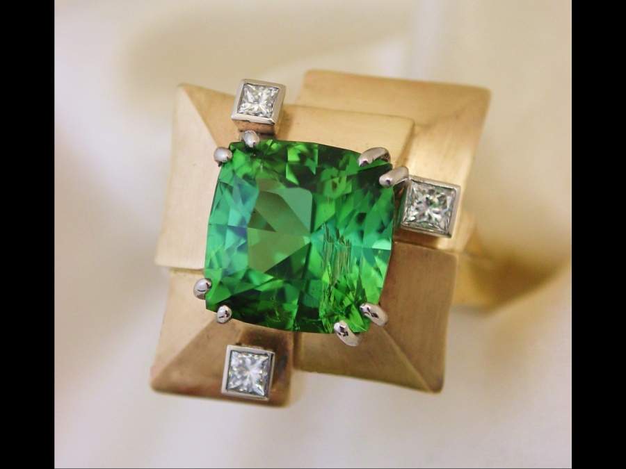 diamond ring with green tourmaline